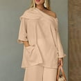 thumbnail image 2 of Womens Spring Summer Shirts Casual Solid Color Long Sleeve Cotton And Linen Top Draped Neck 3/4 Sleeve Comfortable Casual Linen Pocket Shirts Shirts for Women, 2 of 4
