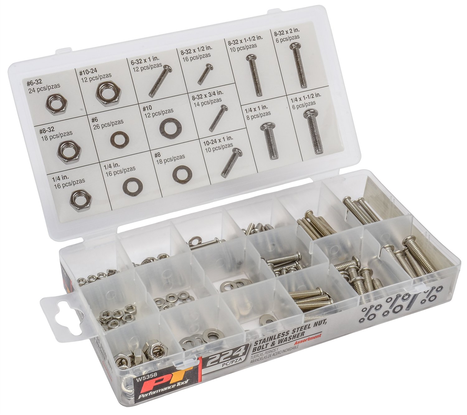 JEGS Performance Products W5358 Nut Bolt & Washer Assortment Stainless
