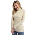 thumbnail image 3 of HA-EMORE Women's High Neck Long Sleeve Elastic Knitted Slim Fit Pullover Sweater Top Apricot S, 3 of 7