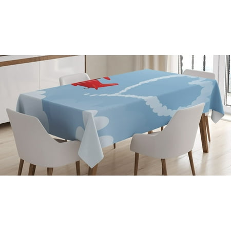 

Smoke Tablecloth Pilot Travelling in Sky with a Vintage Plane Leaving Heart Shape Trails Rectangular Table Cover for Dining Room Kitchen 52 X 70 Multicolor and Pale Blue by Ambesonne