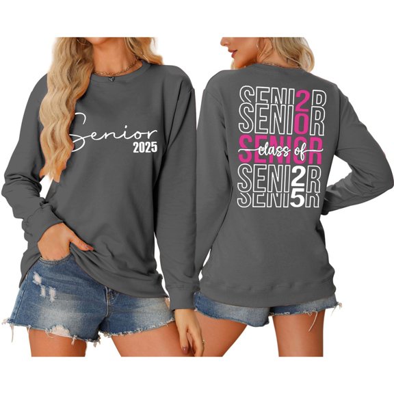 Clearance Sales Oversized Crewneck Sweatshirt Women Senior 2025 Sweatshirt Women Class Of 2025 Long Sleeve Pullover Casual Crewneck Tops Graduation 2025 Shirt