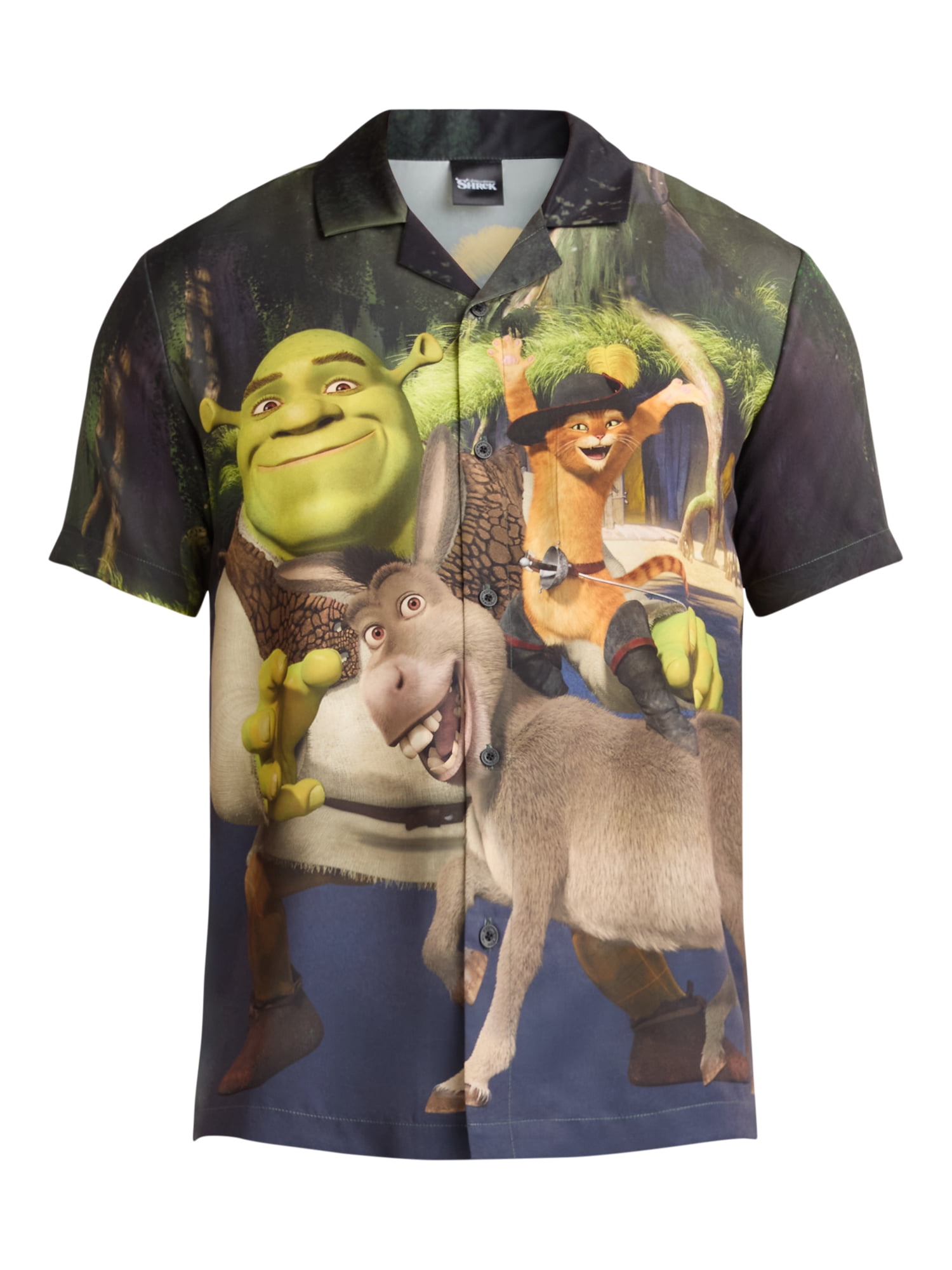 Shrek Men's and Big Men's Group Pose Graphic Button Up Shirt, Sizes S-3XL