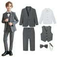 thumbnail image 2 of ZACPNCV Boy's Slim Fit Formal Suits 6 Piece Outfit for Ring Bearers Kids Dress Toddler Boy Tuxedo Homecoming Suits for Boys Gray 14-15 Years, 2 of 9