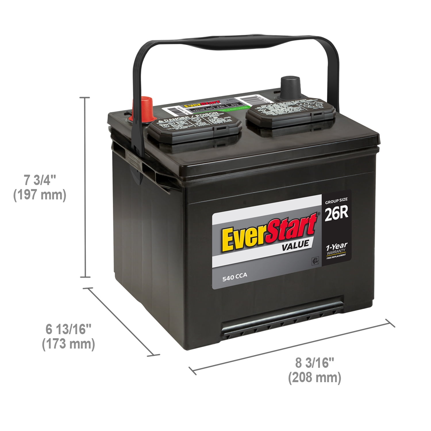 EverStart Value Lead Acid Automotive Battery, Group Size 26R (12 Volt/540  CCA) - Walmart.com