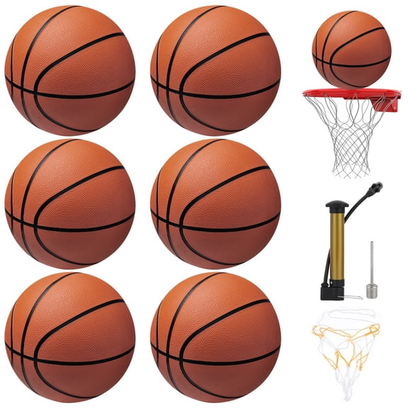 6 PCS Size 7 Basketballs, Rubber Basketball with Manual Air Pump, Standard Basketball for Indoor Outdoor Use, Portable and Durable Basketball for Adults, Teenagers, Men, Women
