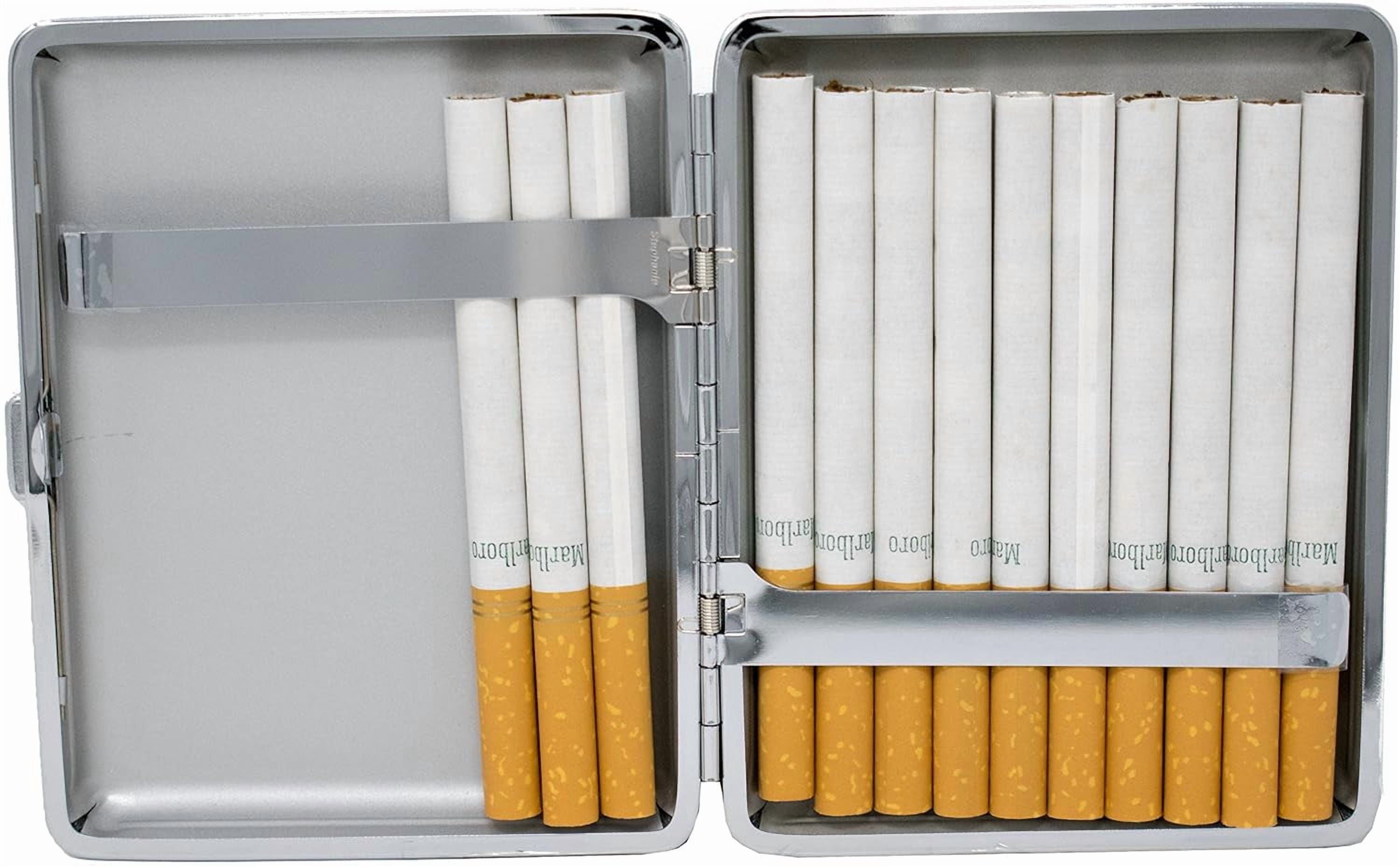 Set of 2 Metal-Plated 100s Leather Cigarette Case & Stash Box (Buffalo Navy)