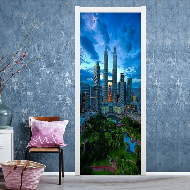 (95x215cm,Q) Etiqueta de la puerta Efecto Trompe l'oeil 3D Interior PVC Pegatinas de pared para decoración de la pared Sala de estar Cocina Dormitorio Baño Papel pintado Rojo Verde RV1016-0122929FYD