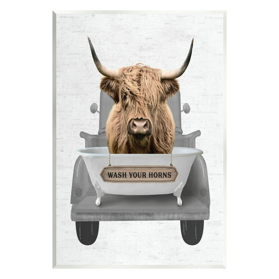 Stupell Industries Wash Your Horns Cattle Animals & Insects Painting Unframed Art Print Wall Art, 10 x 15