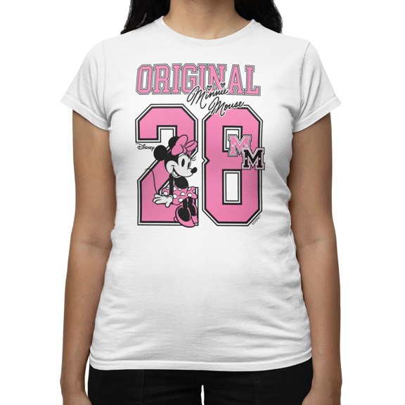Disney Minnie Mouse Women's Original 28 In Pink T-Shirt (Bright White, S-XXL)