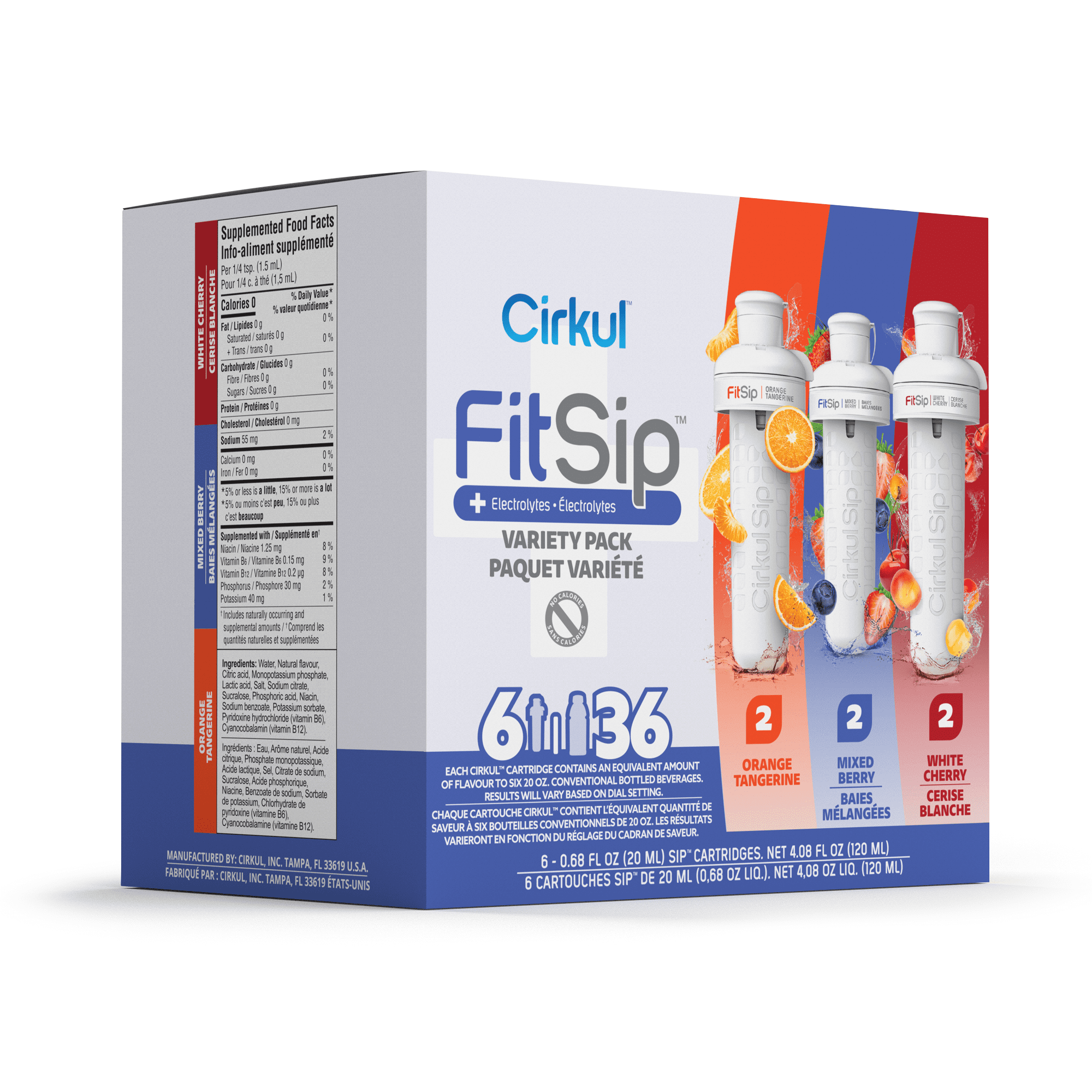 Cirkul FitSip Flavor Cartridge Variety Pack, 6-Pack (2 Mixed Berry, 2 White Cherry, 2 Orange Tangerine)