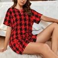 thumbnail image 4 of Fotbe Retro red and Black Houndstooth Conjunto de Pijama Estampado para Mujer, 2 Piezas, Ropa de Dormir con Camiseta de Manga Corta y Shorts Suaves-X-Large, 4 of 6