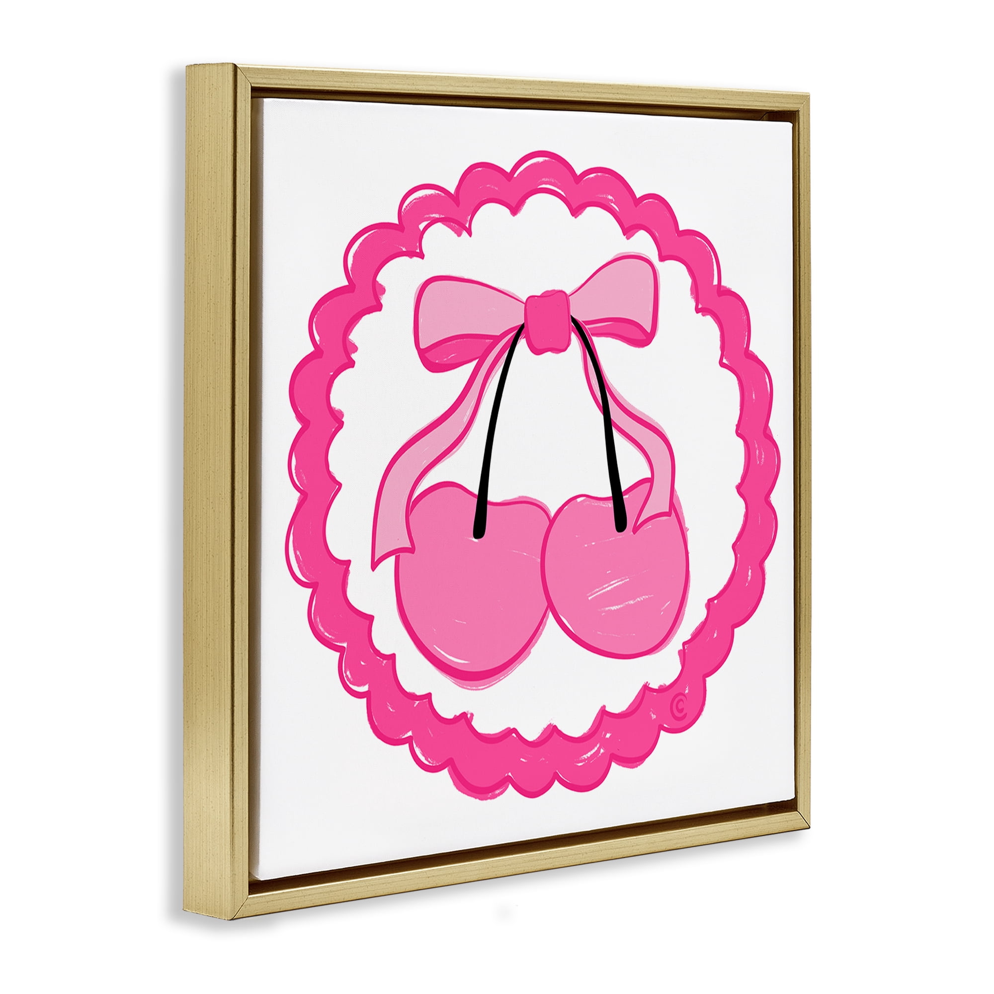 Stupell Industries Pink Cherries & Bow Food & Beverage Painting Gold Floater Framed Canvas Art Print Wall Art, 18 x 18