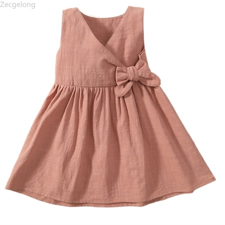 Zecgelong Girls Summer Dresses V Neck Casual Dress For Toddlers 1 6 Years Elastic Waist Breathable Comfortable Outfit For Daily Wear Girls Summer Dresses Size 110 Pink