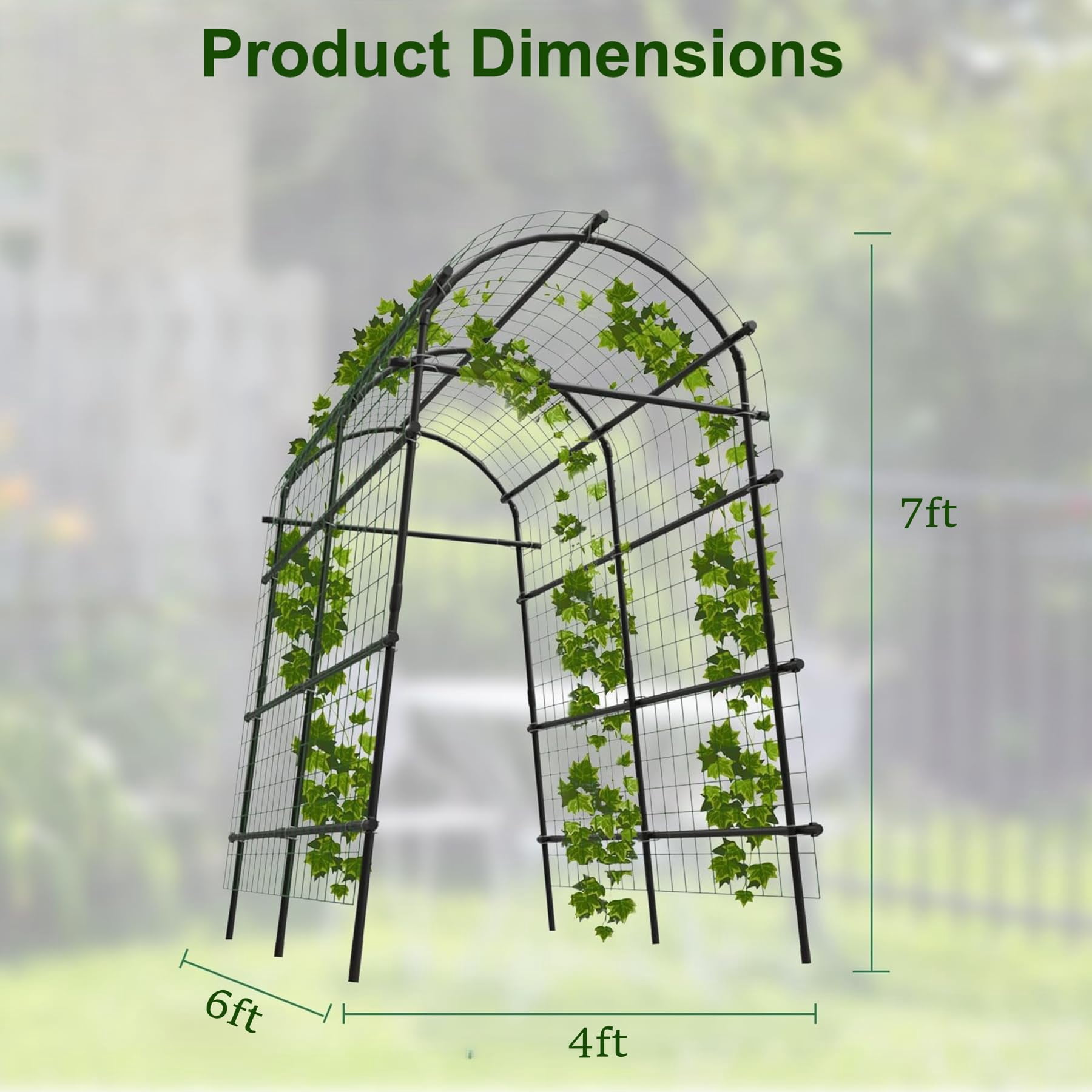 Garden Arch Trellis for Climbing Plants, 7FT Tall Cucumber Trellis with Clips & Nylon Net, Archway Arbor Plant Support for Raised Bed