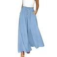 thumbnail image 2 of YFNNUP Wide Leg Pants for Women Lightweight Elastic Waist Trousers Solid Color Palazzo Pant Casual Comfy Vacation Trouser with Pockets Light Blue M, 2 of 9