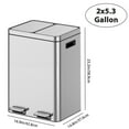 thumbnail image 3 of Trash Can, 2 x 5.3 Gal (40L) Stainless Steel Double Compartment Trash Can with Recycling Bin, Soft-Close Lid, Step-On Garbage Bin for Kitchen Home Office (with Removable Inner Buckets), 3 of 7