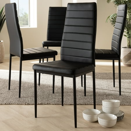 Fully Upholstered Dining Room Chairs Set of 4 Baxton Studio Armand Modern and Contemporary Black Faux Leather Upholstered Dining Chairs ()