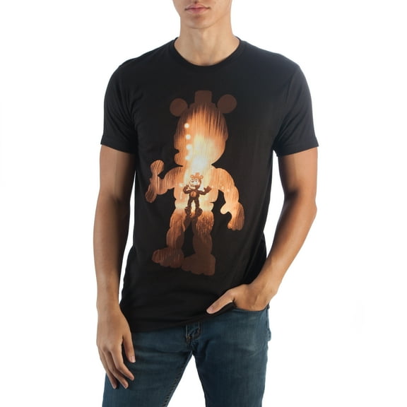 Five Nights at Freddy's Freddy Fazbear Silhouette Shape Tee, Arcade Pizza Palace Space Filled T-Shirt FNAF-Medium