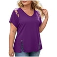 thumbnail image 3 of FchengtaiS Plus Size Tops Womens Short Sleeve V Neck Tshirts Hollow Out Summer Dressy Casual Loose Blouses 1X-5X, 3 of 7