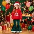 thumbnail image 3 of Dweltoz Toddler Baby Girl Christmas Outfit 2 Piece Ruffle Long Sleeve Christmas Tree Crewneck Sweatshirt Top Green Velvet Bell Bottom Flare Pants Kids Holiday Party Wear 0-6Years, 3 of 6