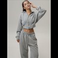 thumbnail image 4 of Conjunto Deportivo para Mujer: Sudadera con Capucha y Cremallera de Larga con Pantalones de Color Liso con Cordones - Conjunto de Dos Piezas Gris M, 4 of 7