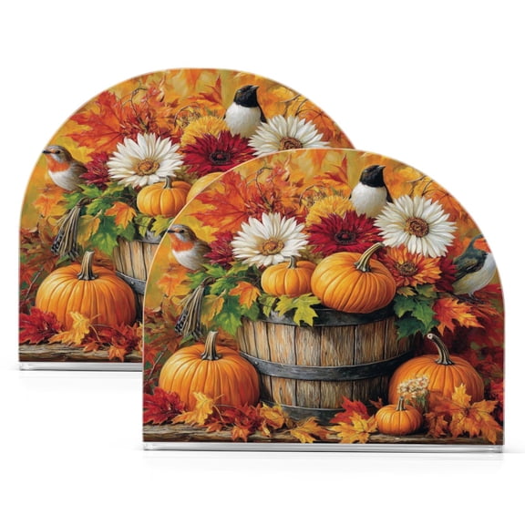 Standing Dining Table Napkin Holder, Napkin Holder for Table Kitchen Acrylic Paper Tissue Organization, Pumpkins Birds and Flowers