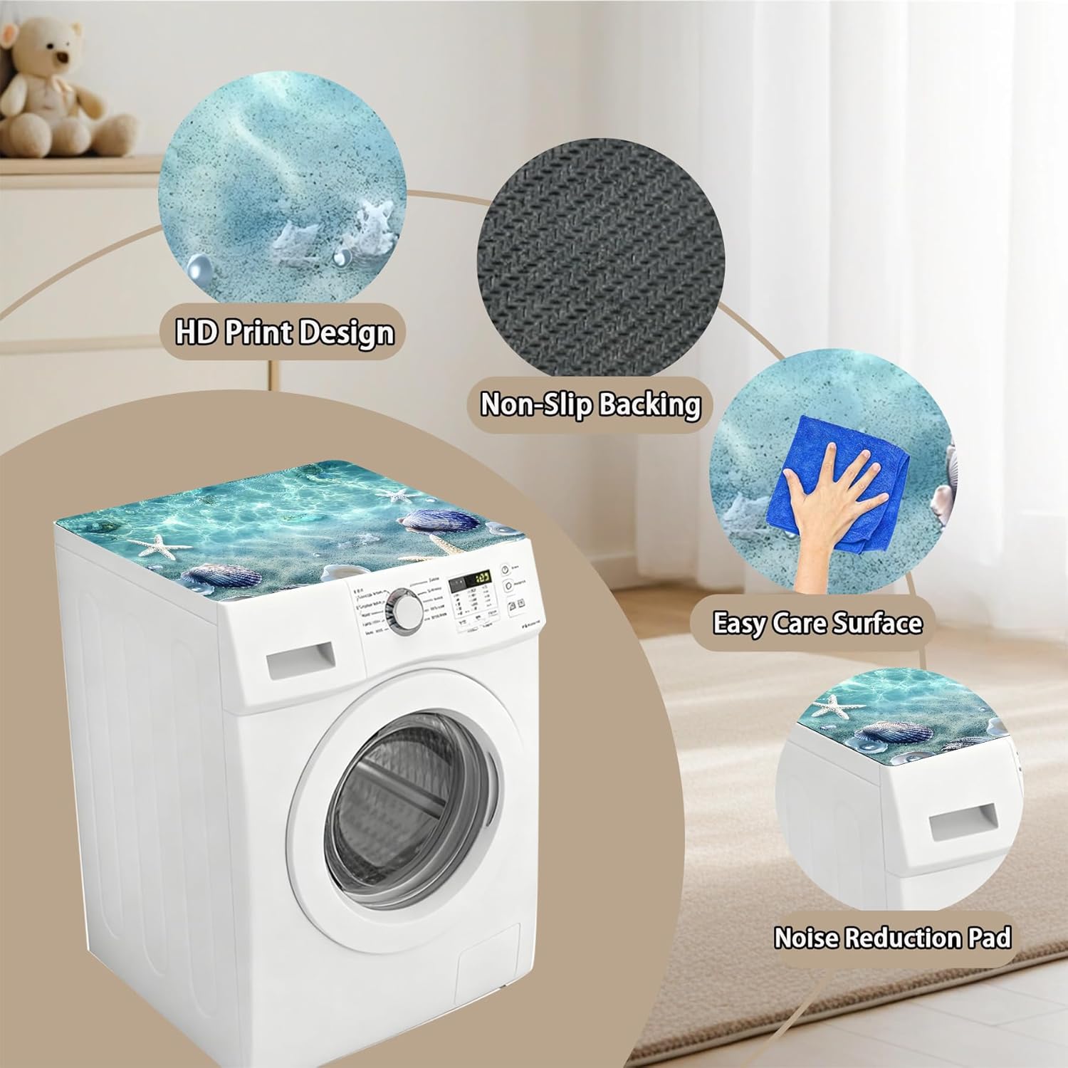 Washer Dryer Top Cover Mat, Non-Slip Laundry Room Decor, Laundry Room Kitchen Appliance Decor Protector, 23.6x19.7in