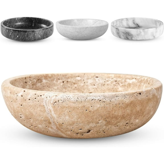 YANGLI Travertine Decorative Bowl – 7.8” Beige Natural Stone Key Bowl for Entryway Table