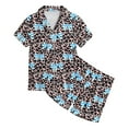 thumbnail image 4 of HNMKIU Girls Leopard Print Flannel Pajama Set Cozy Two Piece Loungewear Soft V-Neck Sleepwear Outfit With Bow Detail For Toddlers And Kids Light Blue,14-15 Years, 4 of 5