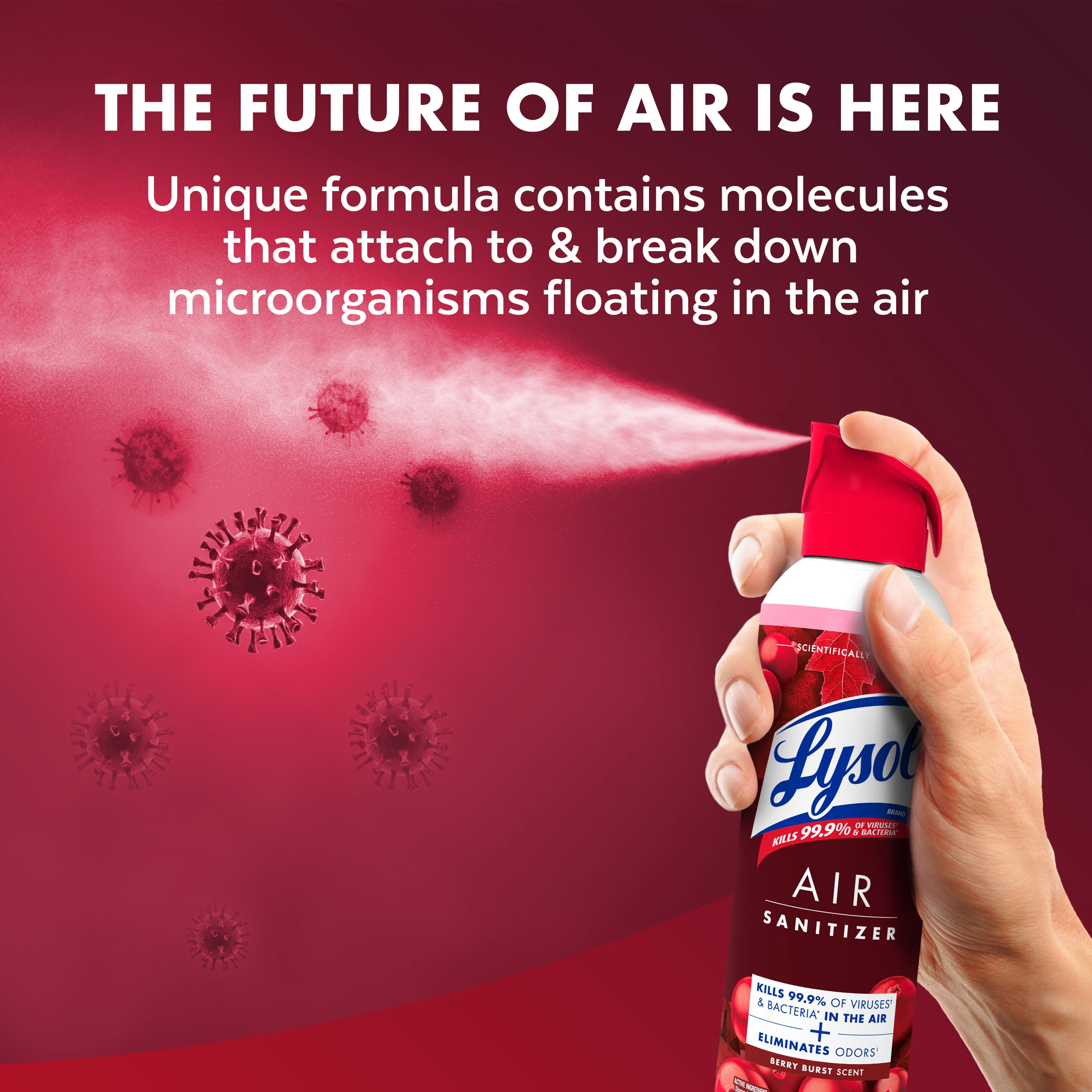 (3 pack) Lysol Air Sanitizer Spray for Air Sanitization and Bacterial Odor Elimination, Air Freshener Alternative, Berry Burst Scent, 10 oz