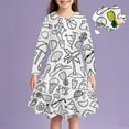 thumbnail image 3 of Girls Coloring Dresses Long Sleeve Casual Cute Dress Twirly DIY Hand Printed Dresses, White, 8 Years, 3 of 3