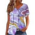 thumbnail image 3 of Black*Friday Deals Clothes under $5 GaThRRgYP Womens Plus Size Tops,Women Plus Size Short Sleeves V-Neck Print Blouse Pullover Short Sleeve Blouses Purple S, 3 of 6