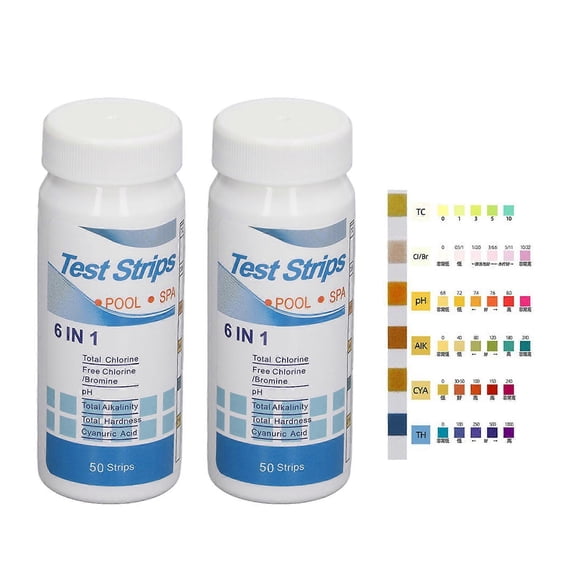 100Pcs 6 in 1 pH Test Strips, PH Test Paper, Chlorine Hardness, Alkalinity, Cyanuric Acid, for Swimming Pool and Spa