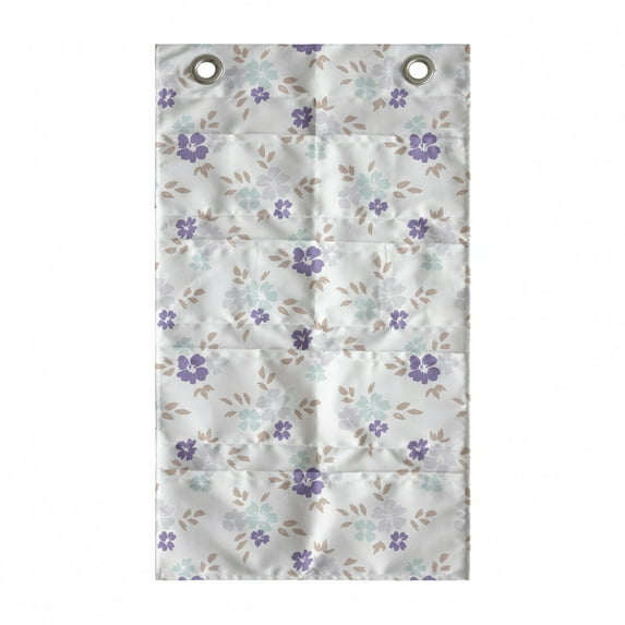 Floral Hanging Pocket Organizer, Flowers in Pastel Tones on Plain Background Spring Vintage Inspired, Printed Polyester Storage Bag with Pockets, 21" x 31", White Violet and Pale Blue