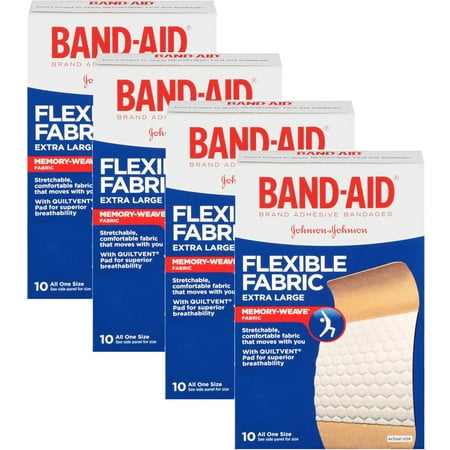 (4 Pack) Band-Aid Brand Flexible Fabric Adhesive Bandages, Extra Large, 10 (Best Band Aid For Burns)