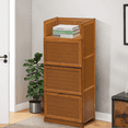 thumbnail image 4 of Magshion Bamboo 7 Tiers 18 Pairs Shoes Cabinet with Door, Storage Shelf, Brown, for Entryway, 4 of 10