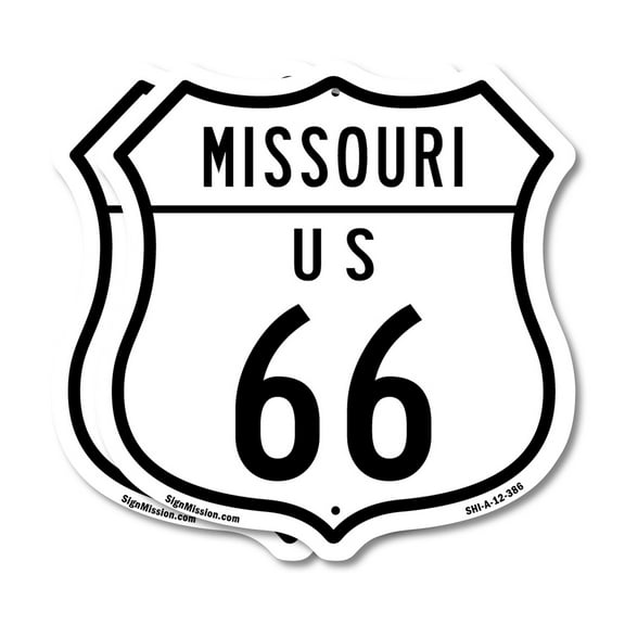 Missouri Route Marker Shield Sign Us 66 (2 Pack) 12 inch X 12 inch Shield-Shaped Rust-Free Aluminum Metal Signs Weather Resistant, UV Protected for Workplace Made in the USA