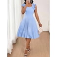 thumbnail image 3 of Baby Blue Ruffle Shoulder Pleated Fit & Flare Midi Dress For Women Elegant, 3 of 6