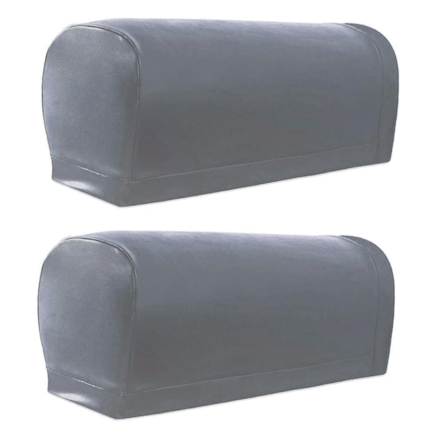 GUOOL 2pcs Nonslip PU Leather Square Curved Recliner Chair Arm Cover Armrest Protector Gray