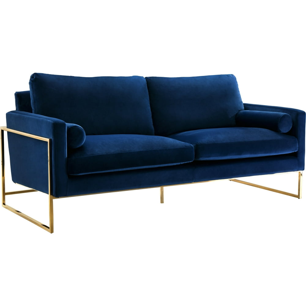 Mila Navy Velvet Sofa-Color:Navy Velvet,Finish:Gold,Style:Contemporary
