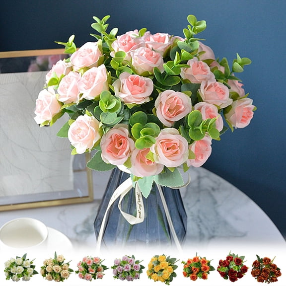 CuiLiyq Artificial Money Rose Bouquet, 12 Inch Silk Flower Bunch, Fake Flowers for Wedding Home Party Table Decor (Pink)