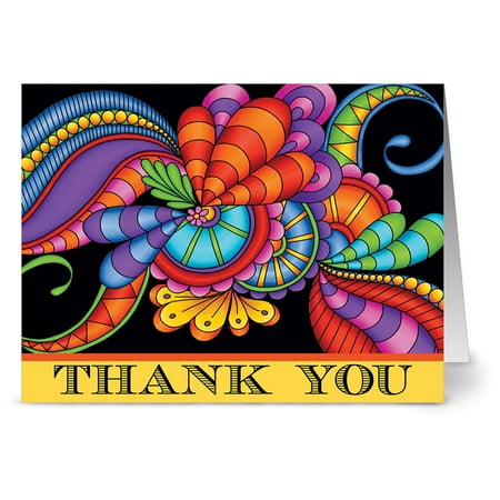 Florals Garden Note Card - 24 Note Cards - Paisley Floral Thank You Yellow - Blank Cards - Plum Purple Envelopes Included