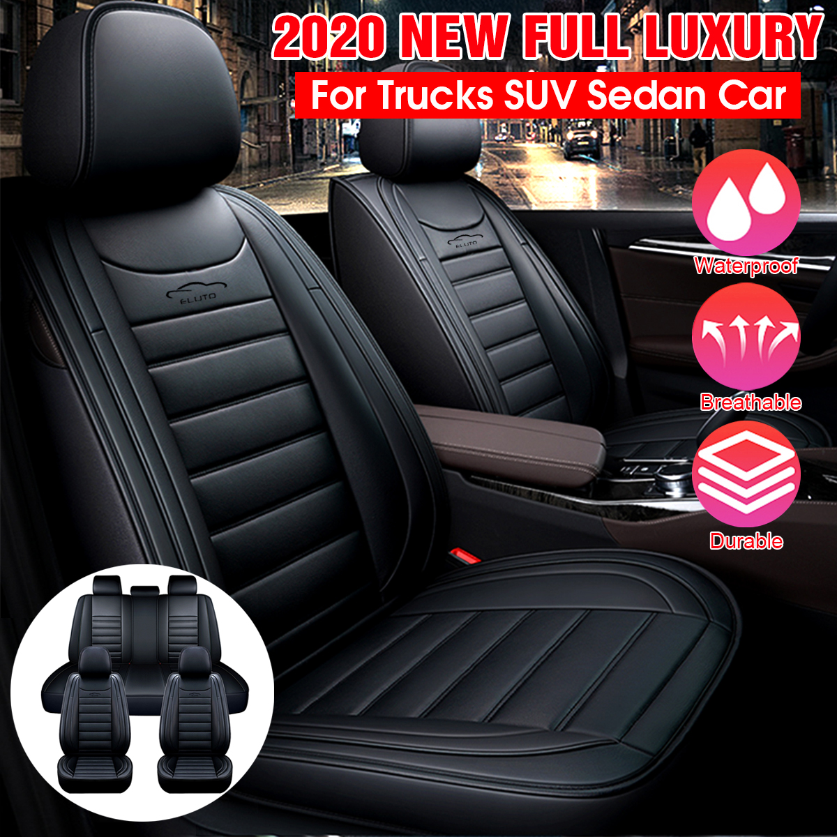 Comfortable Car Seat Cover Cushions PU Leather For Interior Accessory Universal