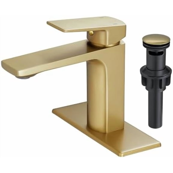 Brushed Gold Bathroom Sink Faucet Single Handle with Pop-up Drain Faucets for Sink 1 Hole or 3 Hole with Deck Plate Rv Lavatory Vanity Faucet