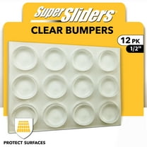 Super Sliders 1/2" Round Self Stick Clear Adhesive Cabinet Bumpers, 12 Pack Surface Protectors for Cabinets & Drawers