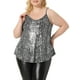 thumbnail image 1 of Tops sin mangas de lentejuelas de talla grande para mujeres, camiseta de bronceado con escote en V, chaleco de lentejuelas 1X negro plateado, 1 of 6