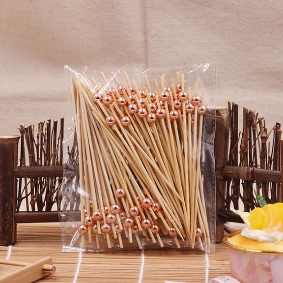 100PCS Cocktail Picks, Decorative Skewers Toothpicks for Appetizers Drinks Party Fruit, 4.7 Inch Long Wooden Bamboo Food Sticks Charcuterie Boards Accessories