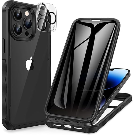 Privacy for iPhone 14 Pro Case, Full Body Phone Case with Built-in 9H Tempered Glass Privacy Screen Protector and Camera Lens Protector, Anti Peep Spy Shockproof Bumper Clear Cover - Black
