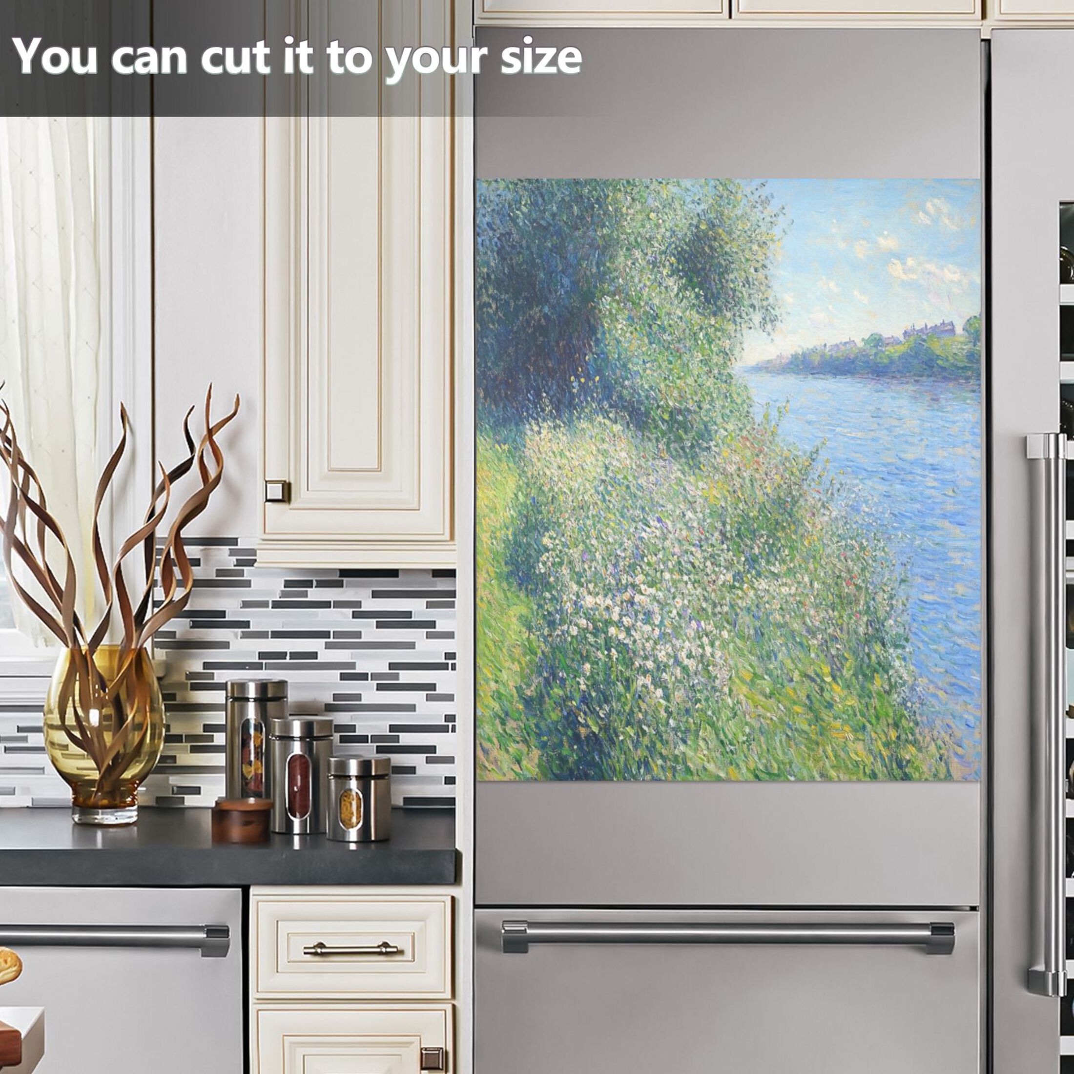 Dishwasher Magnetic Sticker 23x26 Inch Refrigerator Magnetic Sticker Washing Machine Magnetic Sticker Kitchen Panel Magnetic Sticker Home Decor Blue Oil Painting Lake