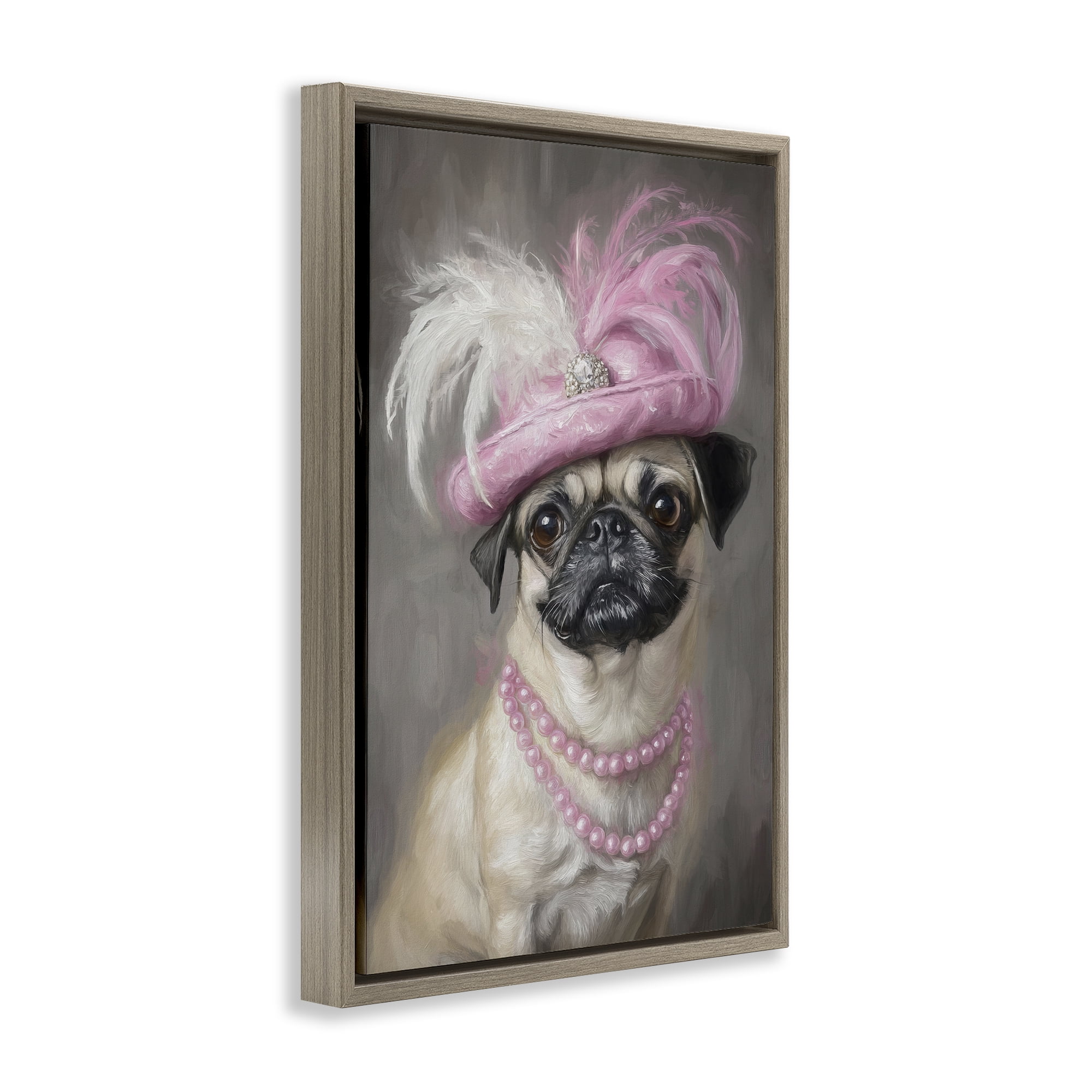 Stupell Industries Lady Pug Portrait Brown Framed Floater Canvas Wall Art, design by Tina LeCour
